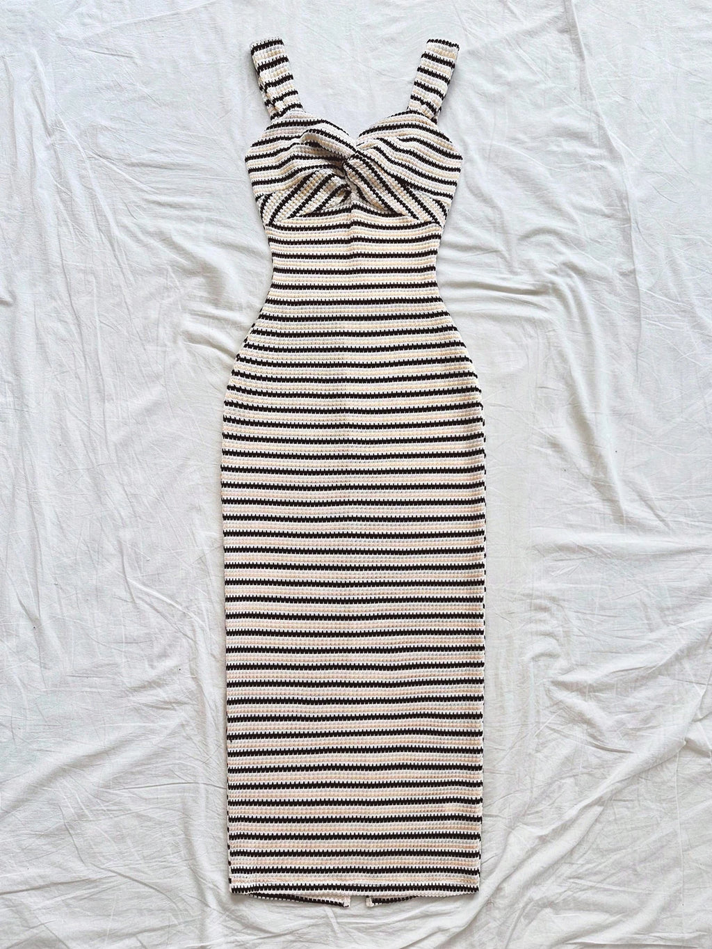 Women's Elegant Long Dress, Strapless Thick Strap Striped Dress with Twist Detail & Back Split Hem